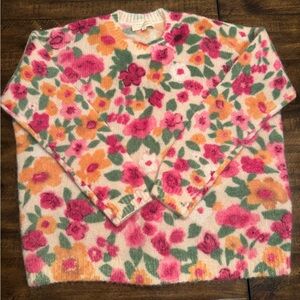 Sezane Floral Knit Sweater - Pink, Orange, Green